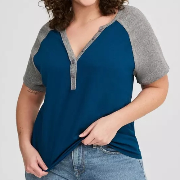 Torrid Blue And Grey Varsity Henley Tee - Picture 10 of 11